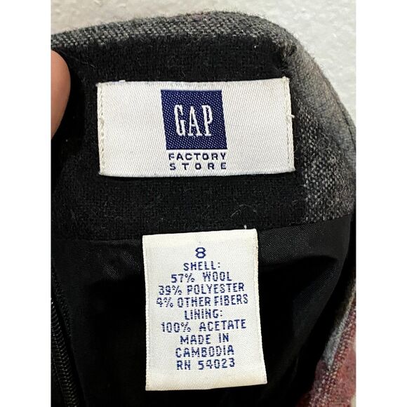 Gap Factory Womens Size 8 Skirt A-Line Wool Blend Plaid Check Red Gray Black - Picture 3 of 7